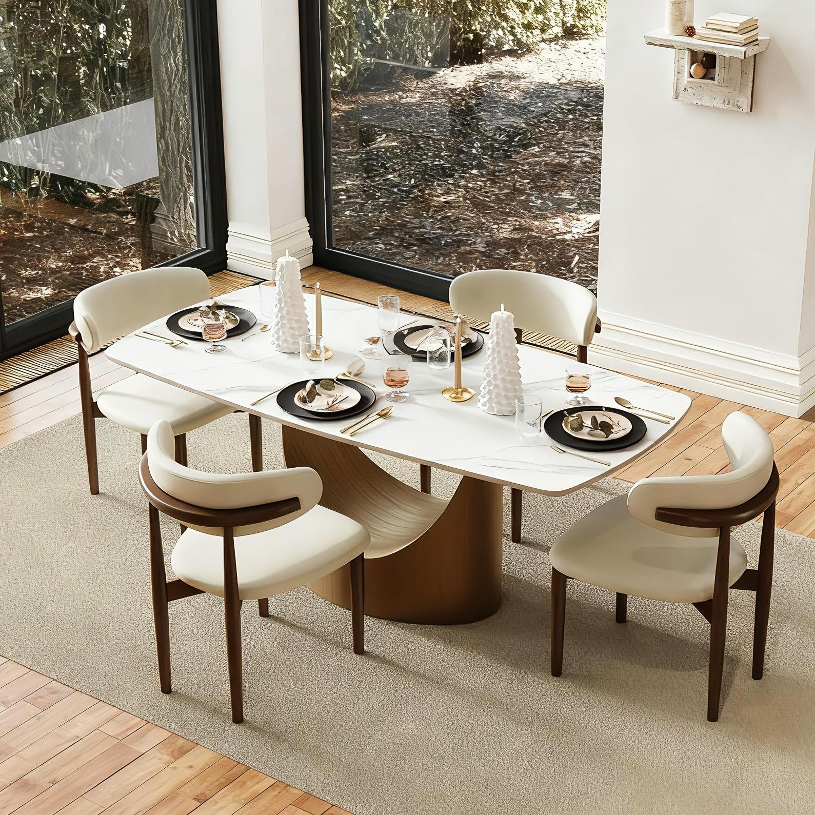 POVISON Modern Dining Table Marble White Black Bronze for Dining Room Kitchen