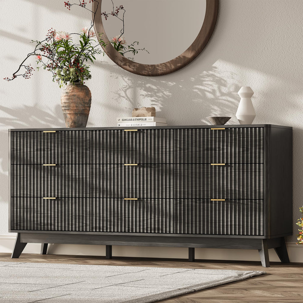 TROJM Fluted Dresser for Bedroom,Curved Edge