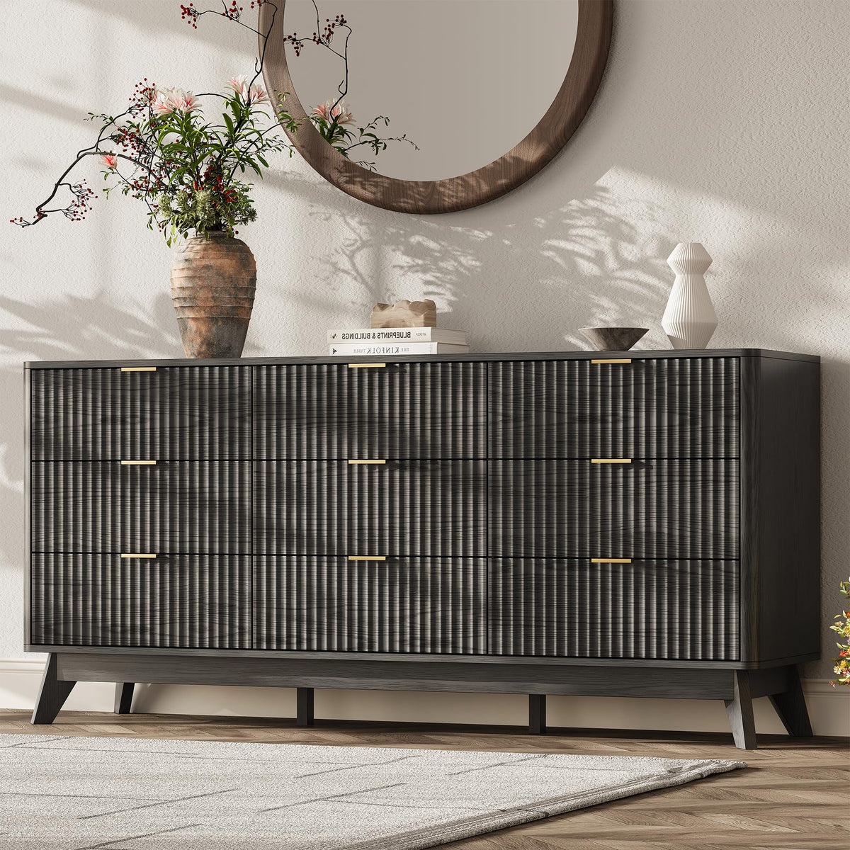 TROJM Fluted Dresser for Bedroom,Curved Edge