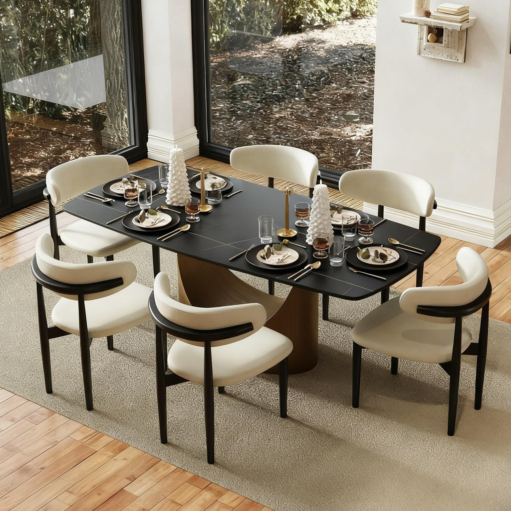 POVISON Modern Dining Table Marble White Black Bronze for Dining Room Kitchen