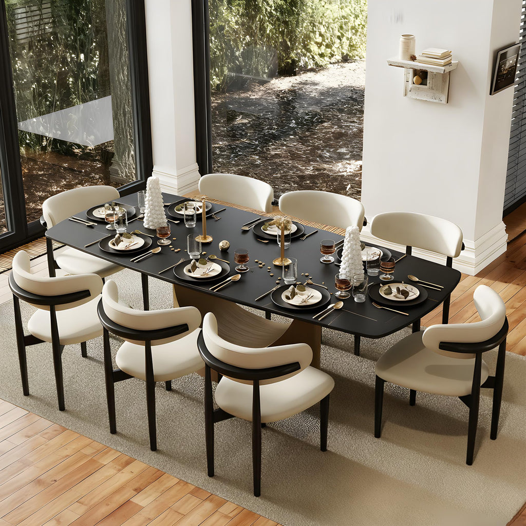 POVISON Modern Dining Table Marble White Black Bronze for Dining Room Kitchen