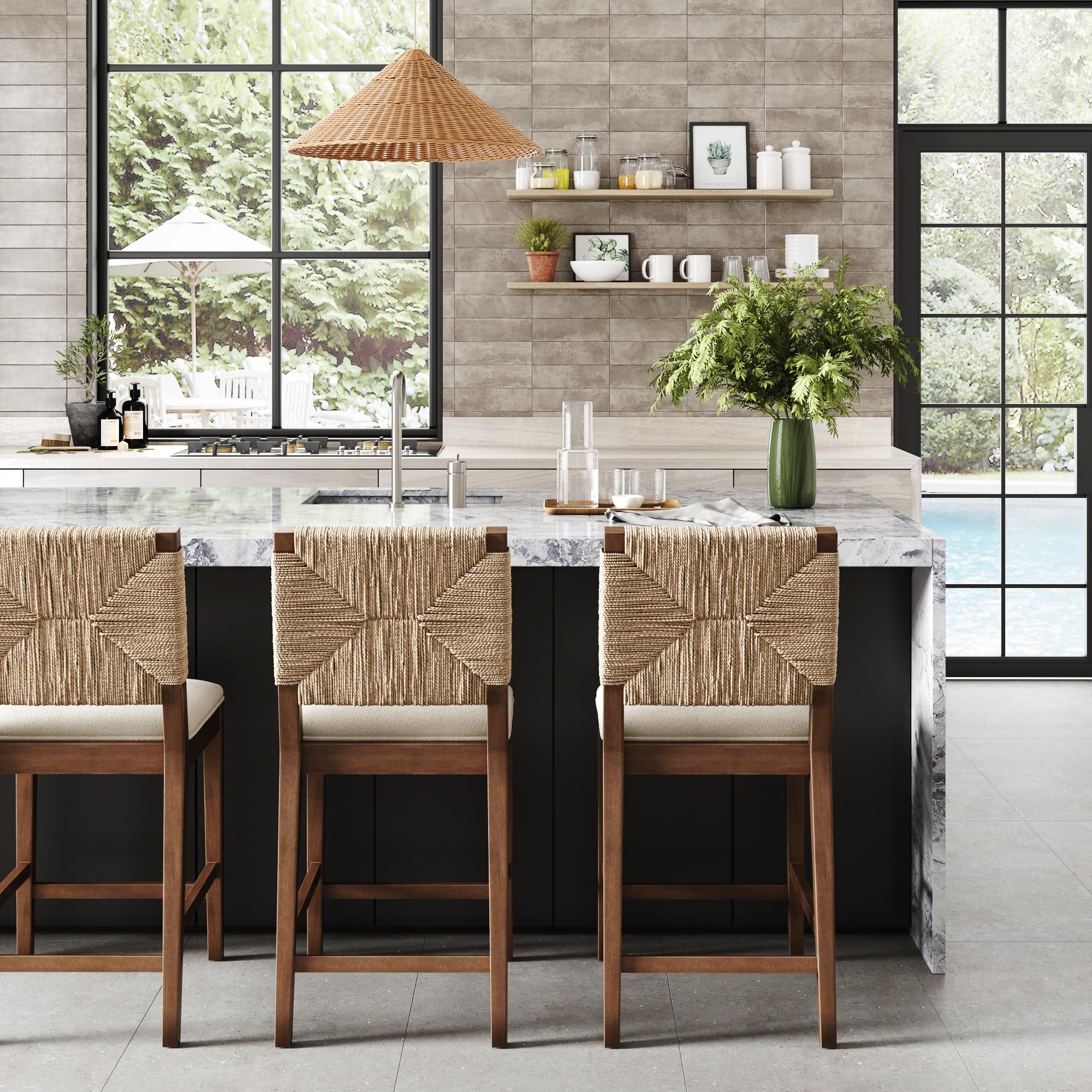 Nathan James Bohemian Bouclé Upholstered Bar Stool