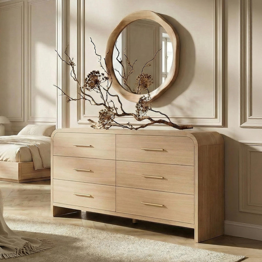 EliteSet Curved Dresser for Bedroom, 63" Large Modern Chest of Drawers, Vanity Desk TV Stand for Living Room, Closet Storage Drawers Organizer Furniture, Nursery, Hallway