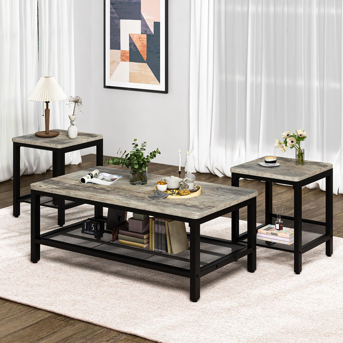 Lamerge 3-Piece Industrial Coffee & End Table Set