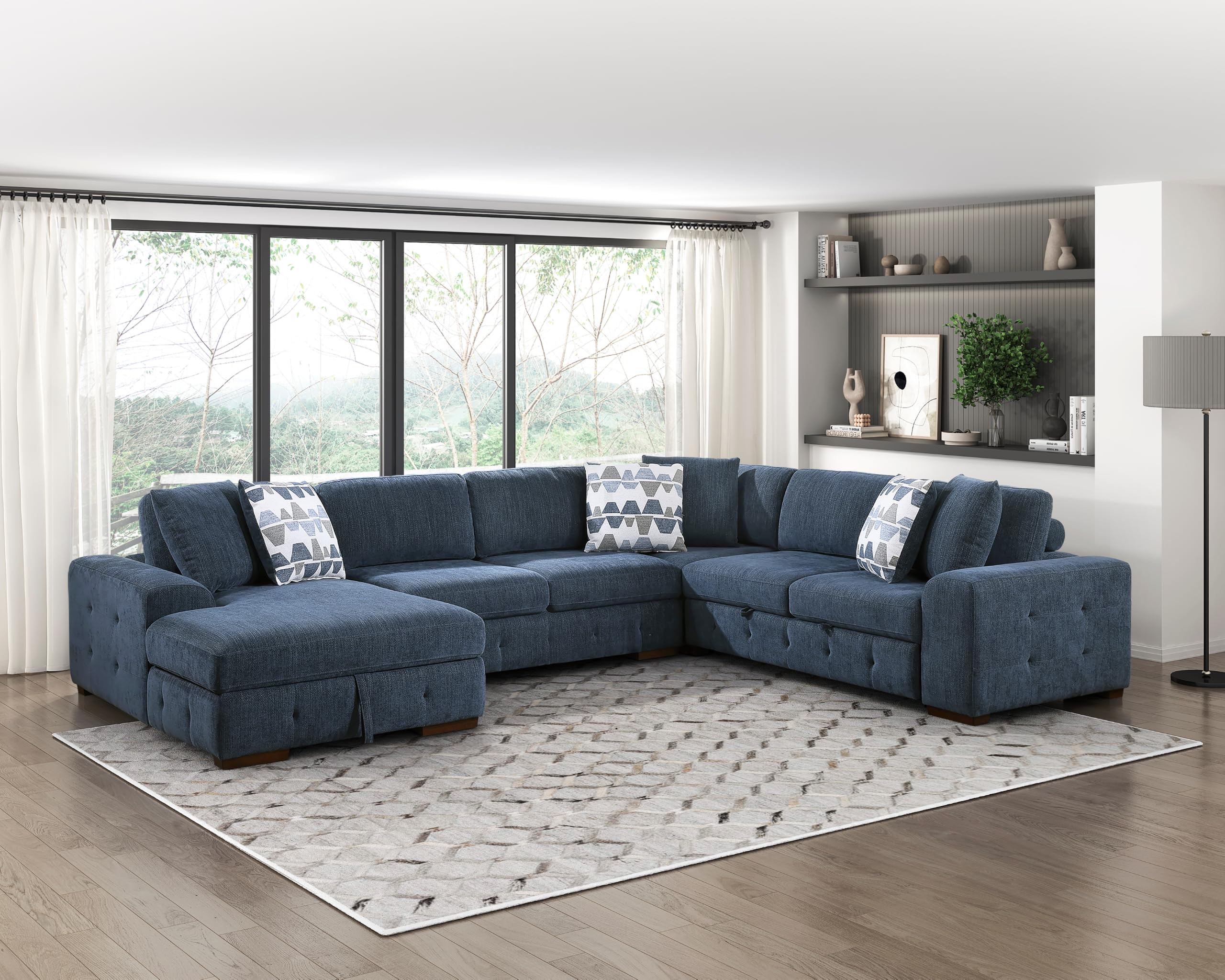 Modular Cloud Sectional Sofa Couch with Pull Out Bed & Storage,A83