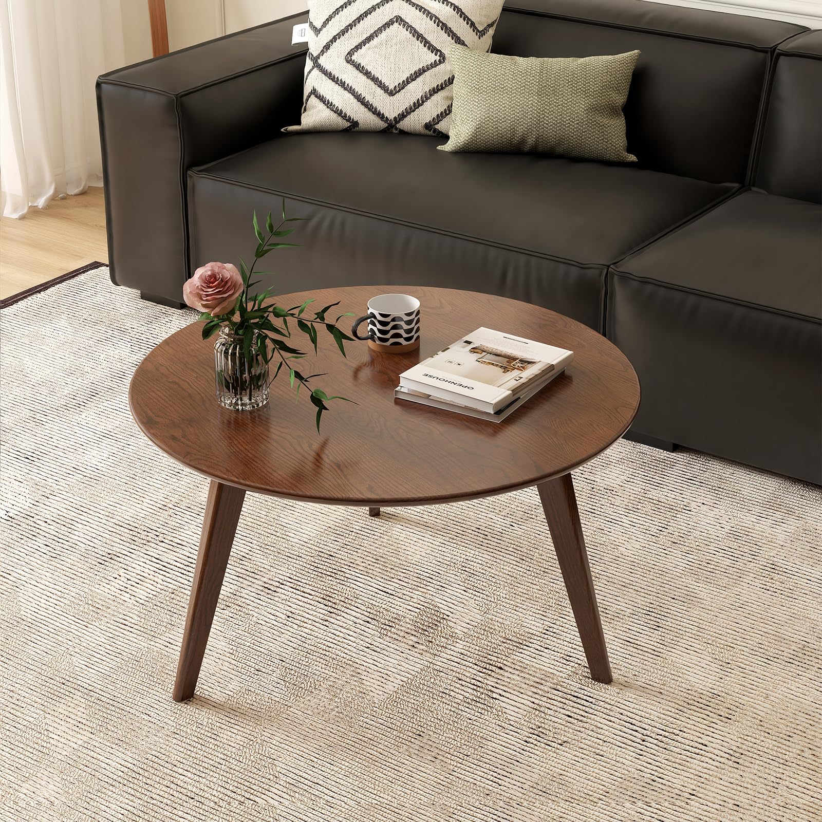 Wayshome Round Solid Wood Side Table with Three Legs