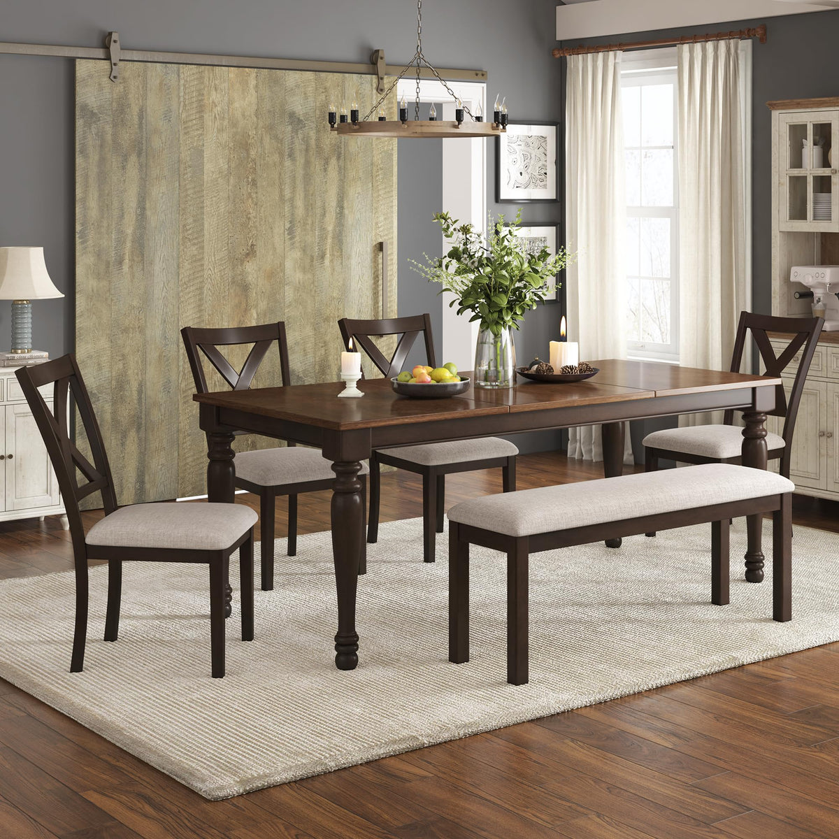AMERLIFE 6-Piece Farmhouse Dining Set with Bench & Chairs