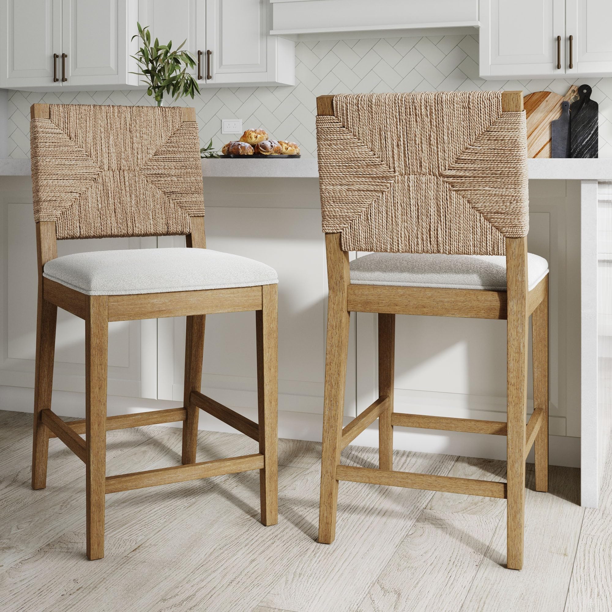 Nathan James Bohemian Bouclé Upholstered Bar Stool