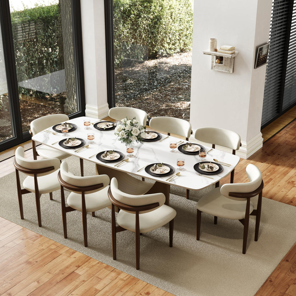 POVISON Modern Dining Table Marble White Black Bronze for Dining Room Kitchen