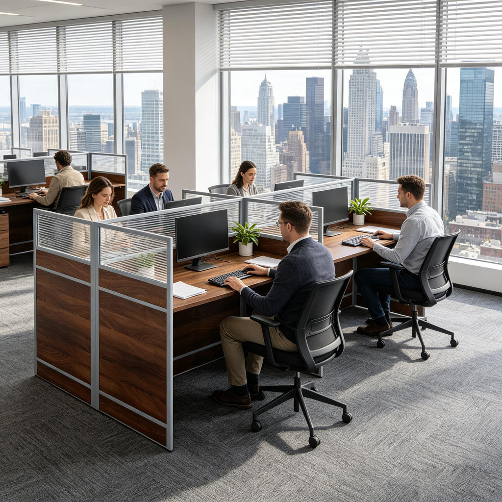Flpolble 4-Person Office Cubicle Workstation Desk with Mute Privacy Panels & Cable Management, Computer Cubicles Desk for Home & Commercial Office Use, White&Black Finish