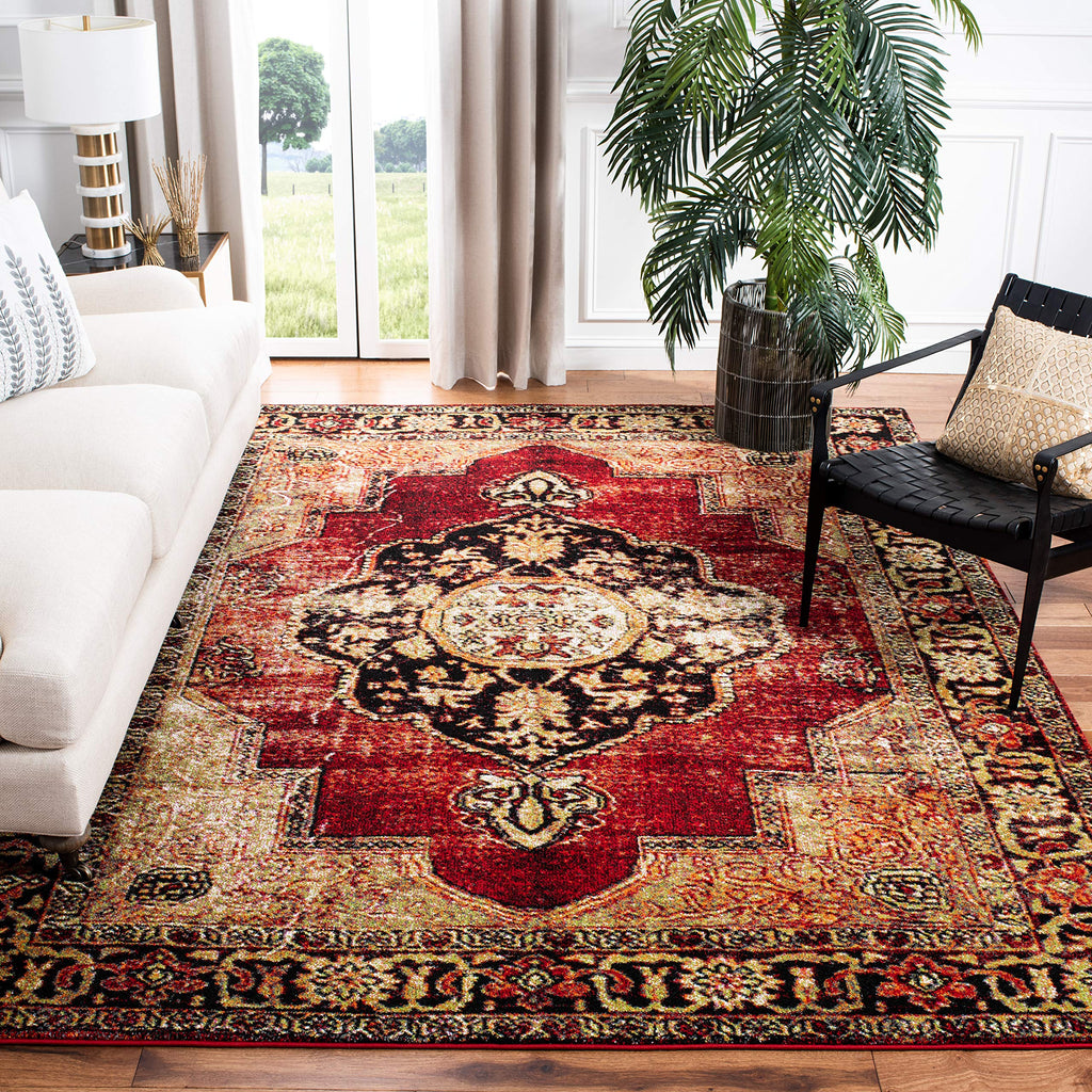 SAFAVIEH Vintage Hamadan Collection Area Rug - 10'6" x 14', Red & Multi, Oriental Traditional Persian Design, Non-Shedding & Easy Care, Ideal for High Traffic Areas in Living Room, Bedroom (VTH219A)