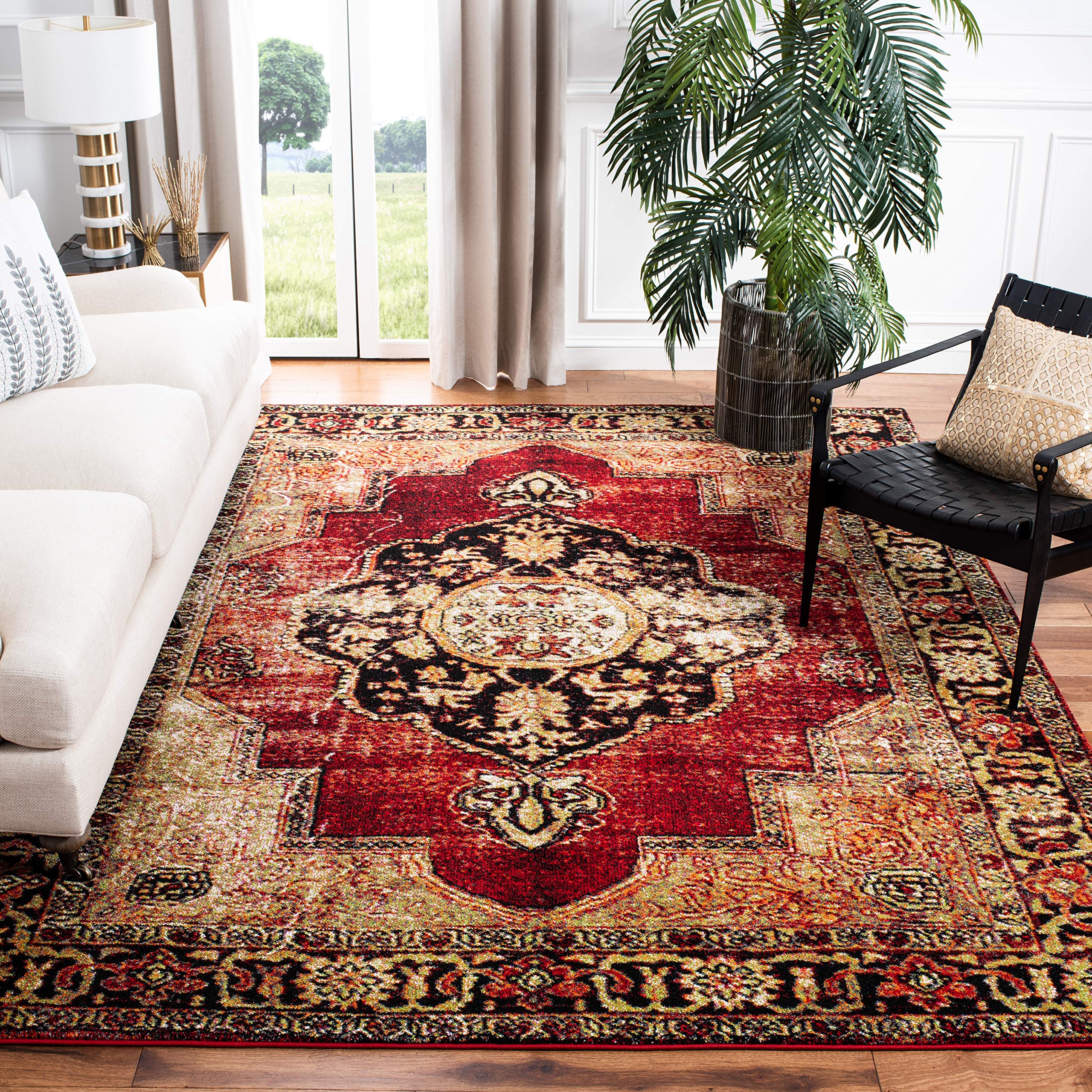 SAFAVIEH Vintage Hamadan Collection Area Rug - 10'6" x 14', Red & Multi, Oriental Traditional Persian Design, Non-Shedding & Easy Care, Ideal for High Traffic Areas in Living Room, Bedroom (VTH219A)