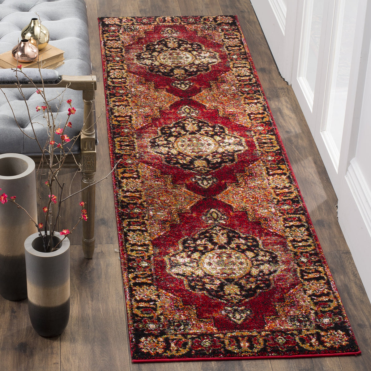 SAFAVIEH Vintage Hamadan Collection Area Rug - 10'6" x 14', Red & Multi, Oriental Traditional Persian Design, Non-Shedding & Easy Care, Ideal for High Traffic Areas in Living Room, Bedroom (VTH219A)